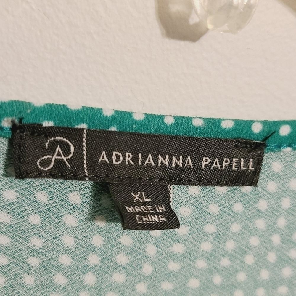 Adrianna Papell | Women's Green Polka Dot Cap Sleeve Blouse (Size XL) - Picture 2 of 12